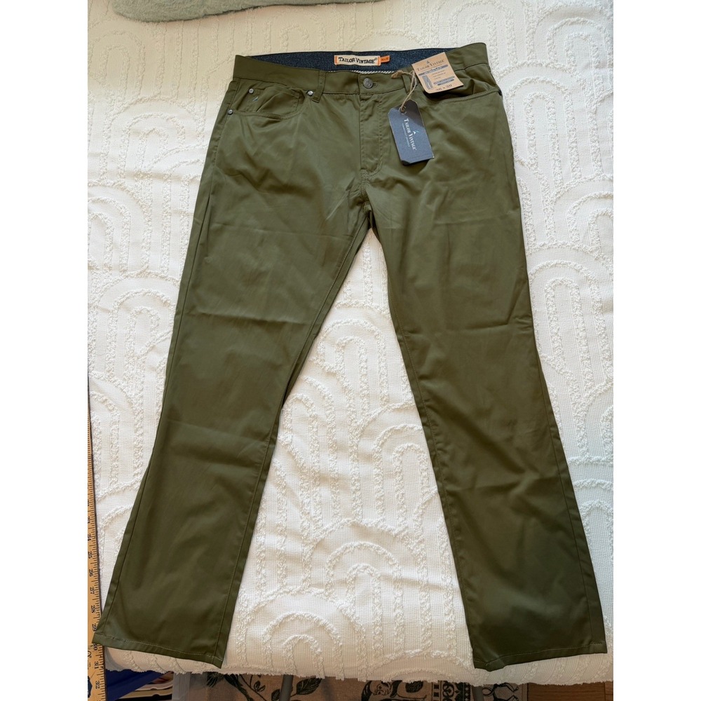 Taylor Vintage Chino Pants Mens 36x30 Olive NWT New Canaan Slim Fit Stretch